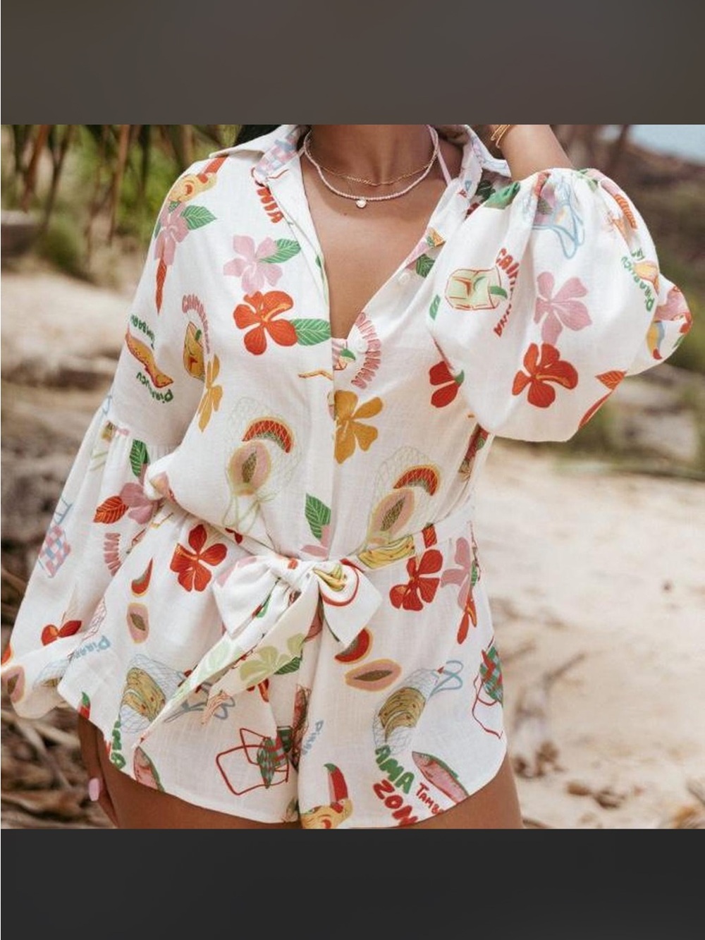 Petal & Pup Jilla Romper Shorts Linen Tropical Hawaii Flowers Coconut Print MED
